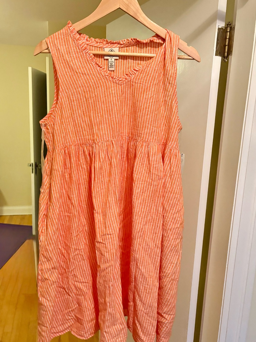 St Johns Bay Linen Orange Striped Sleeveless Sun Dress - new with tags